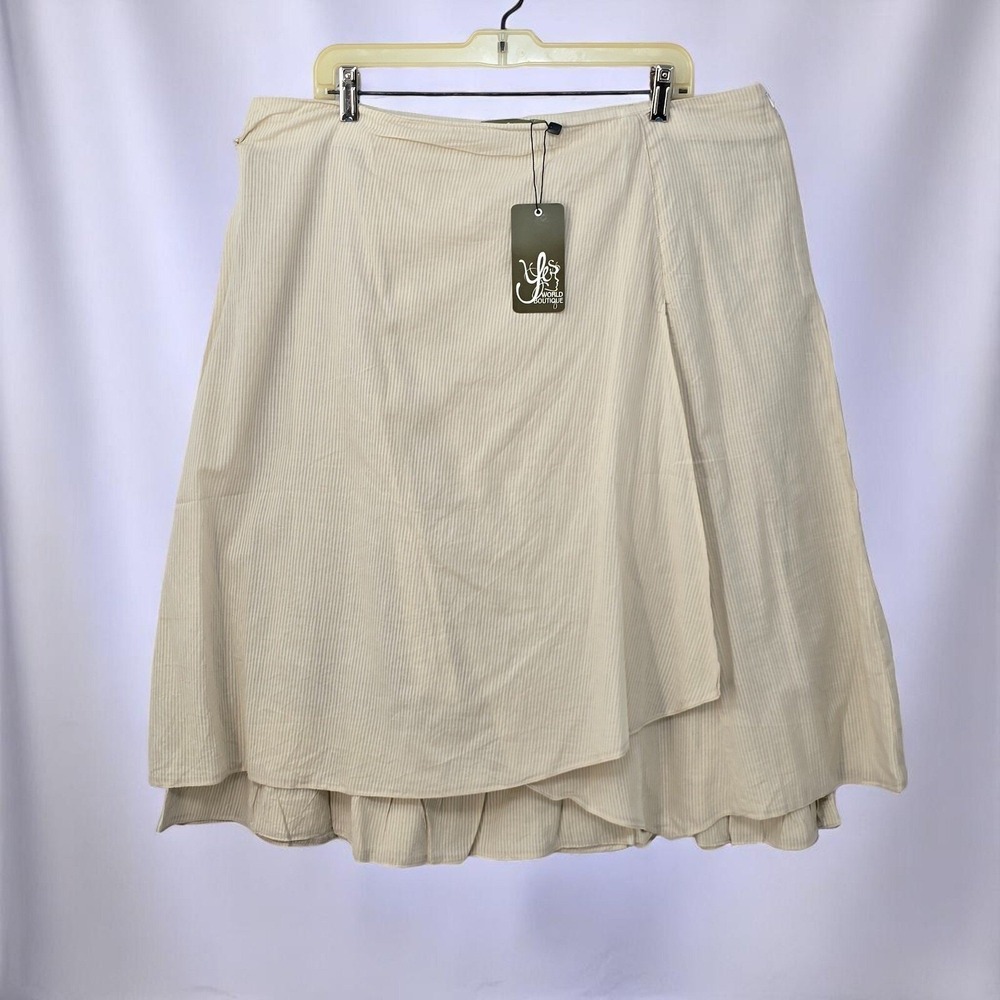 Yes World‎ Boutique Woman Skirt XXXL Striped Beige Wrap Layered Cotton Lagenlook